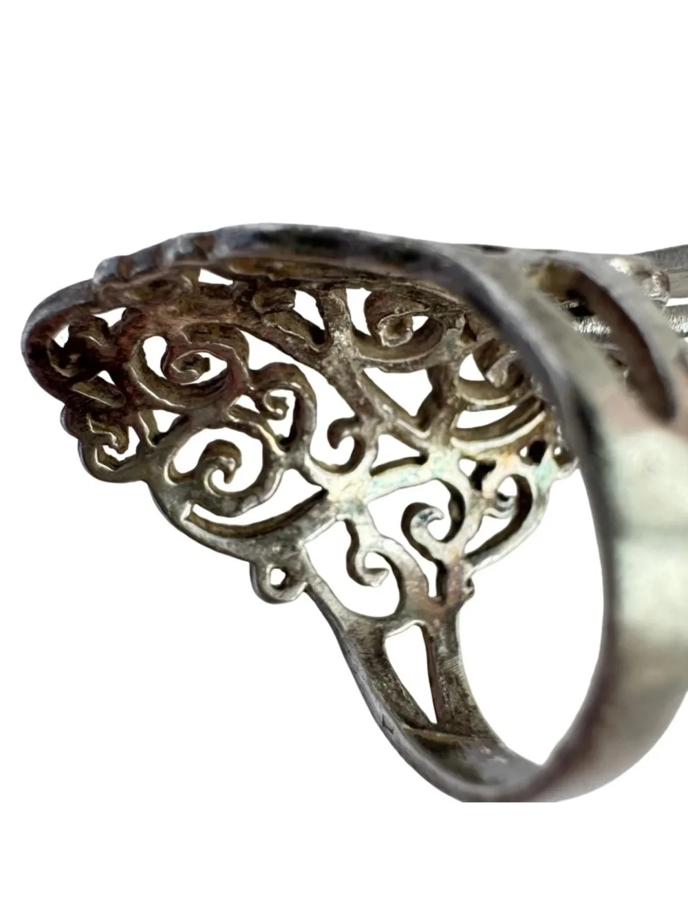 Vintage Sterling Silver 925 Filigree Ring Large Statement Openwork Scroll Size 6